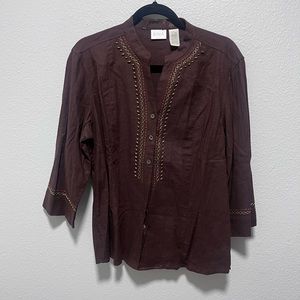 Erika Brown Beaded Tunic Size Large